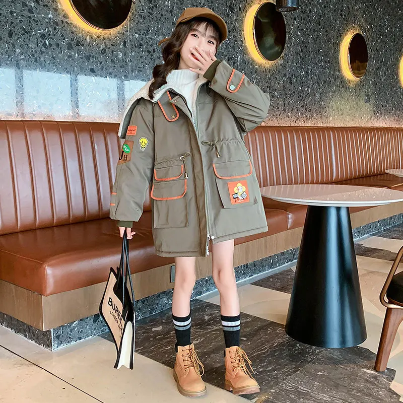 

Kids Winter Thicken Warm Coat Teenage Girls Jackets Children Plus Velvet Hooded Outwear Kids Windproof Tops 5 6 8 12 13 14 Years