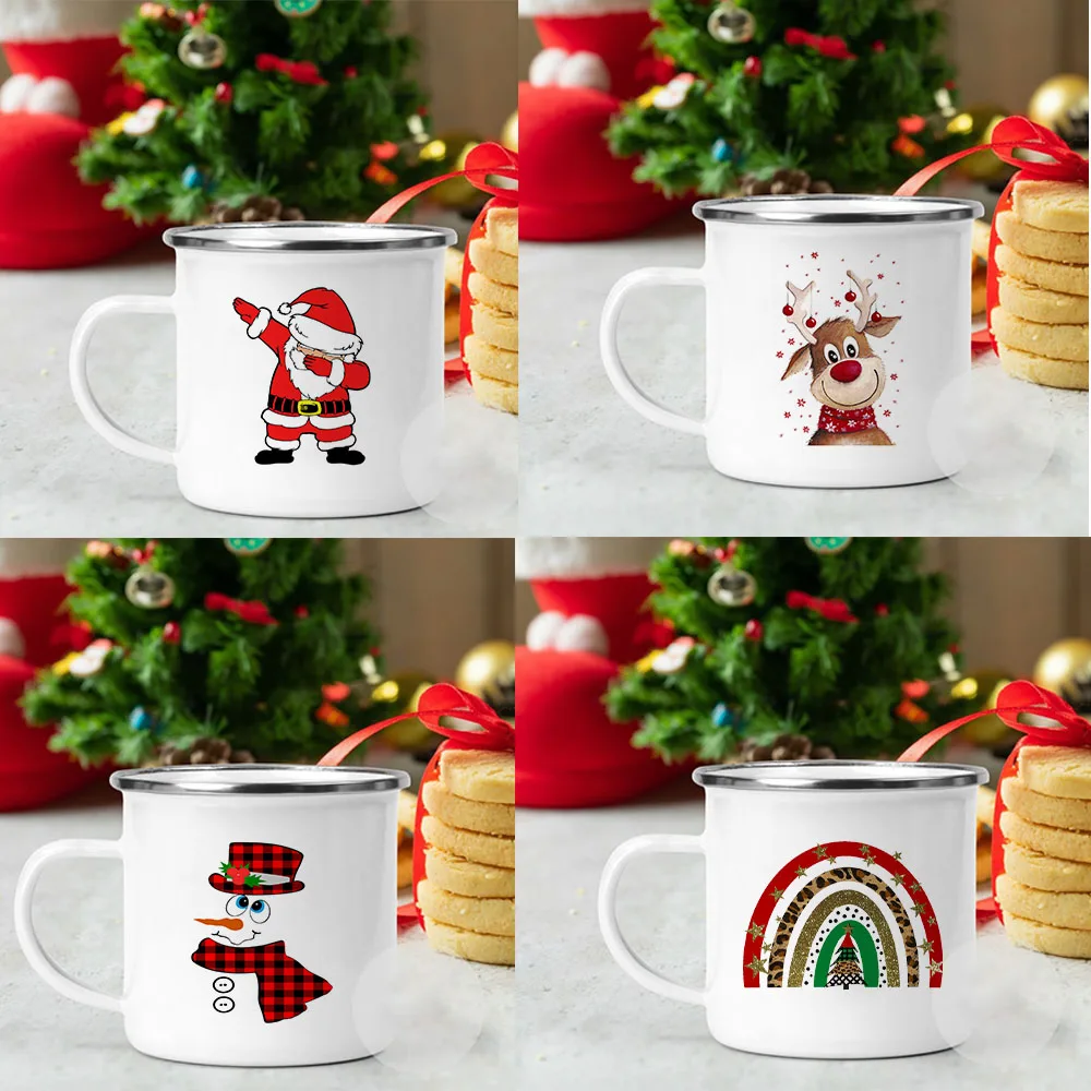 Taza de esmalte de Navidad para hombre, taza de Pap&aacute; Noel Secreto, Reno, nieve, chocolate caliente, regalo familiar de Navidad-0