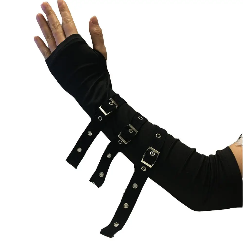 

Steampunk Unisex Buckled Up Bondage Arm Warmers With Metal Buckle Straps Women's Black Gothic Style Fingerless Gloves