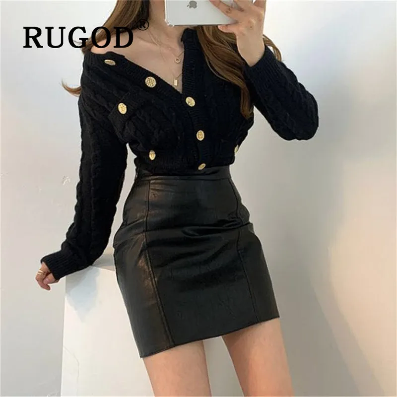 RUGOD Metal Button Cardigan Twist Pattern Sweater Womens Sweaters 2019 Winter Tops For Women Knitwear Fashion Kpop Clothes |