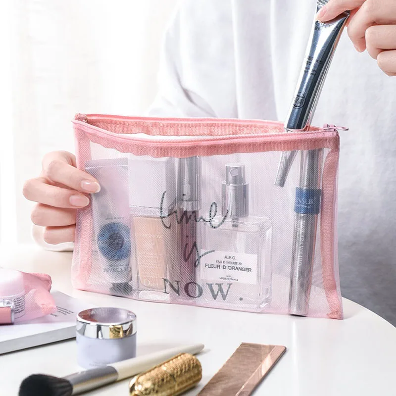 Дорожная косметичка женская модная черная сетка на молнии чехол для макияжа