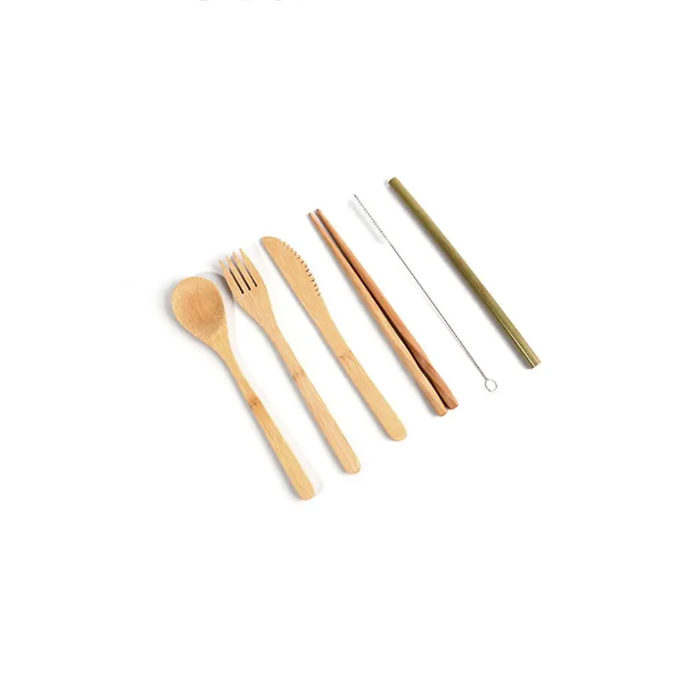 2 набора бамбуковых столовых приборов набор для путешествий биоразлагаемая