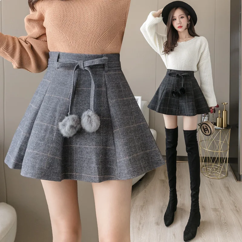 

Осень-зима 2020, женские юбки, новая Корейская универсальная клетчатая юбка с высокой талией, трапециевидная короткая юбка со шнуровкой и пом...