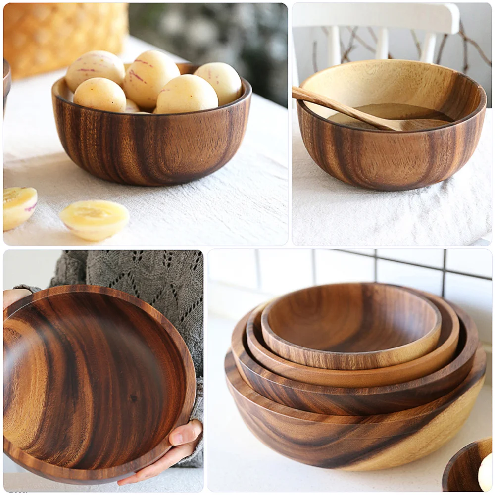 

1pc 8X6CM Practical Wood Salad Bowl Creative Thicken Fruits Bowl Round Bowl