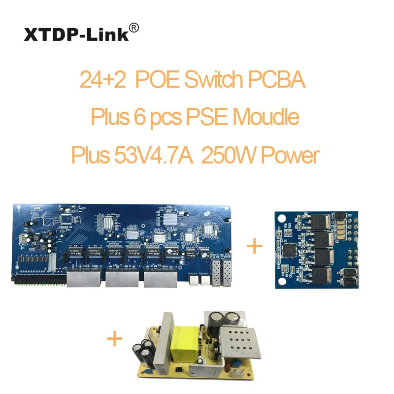 26 портовый POE коммутатор модуль pcba 24 порта 100 Мбит/с 2 порта Uplink гигабитный дополнительный UTP/SFP медный волоконно-оптический кабель для камеры - Цвет: With PSE and power