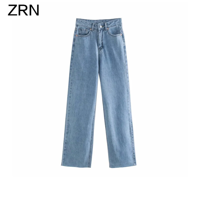 ZRN женские модные винтажные джинсы с высокой талией сверхдлинные однотонные