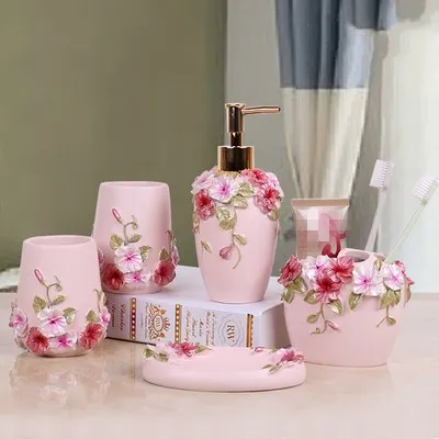 5pcs Туалетные принадлежности для ванной комнаты, аксессуары для ванной комнаты из пяти частей, бутылка для лосьона, держатель для зубных щеток, новые свадебные предметы, Товары для ванной комнаты - Цвет: 5pcs