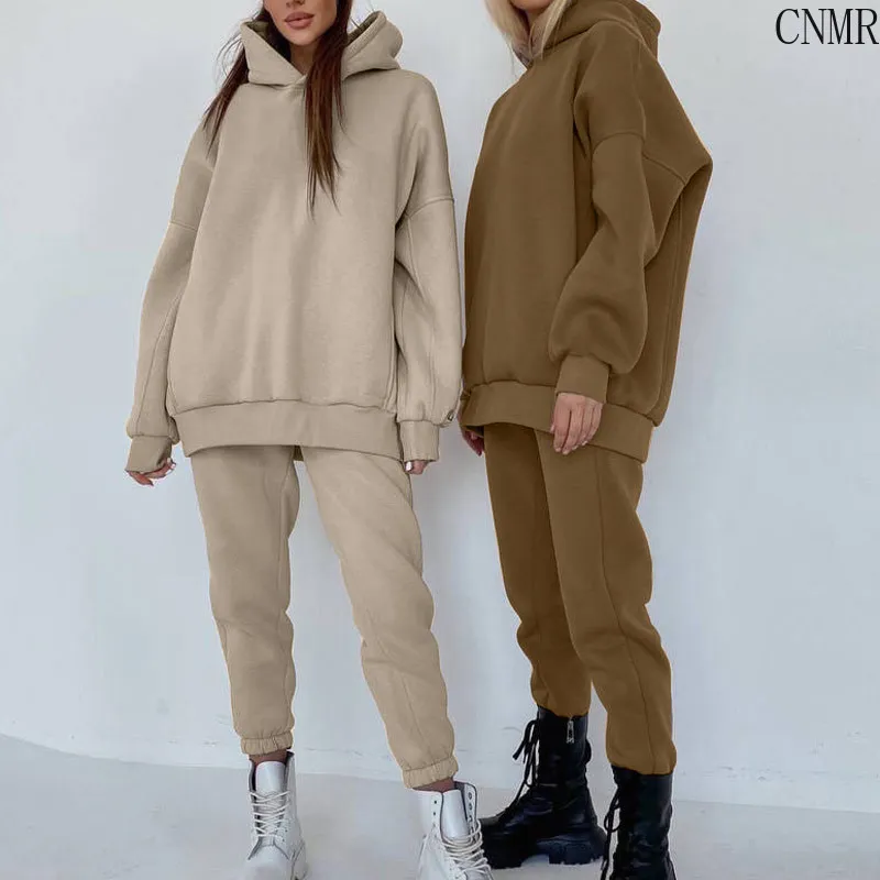 

Women's Sportswear Fleece Hooded Two-piece Oversized Hoodie Jogging Pants Suit Women's Fall 2021 Leisure Ladies Sportswear Suit