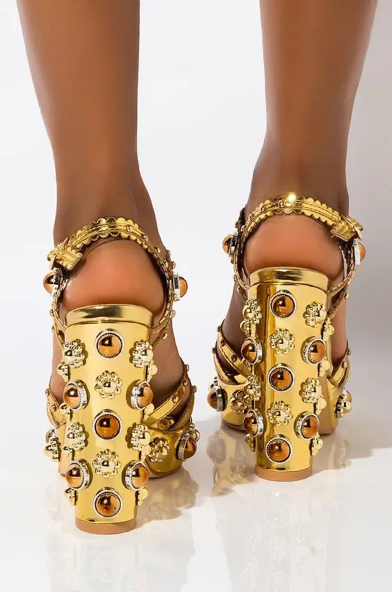 

Fashion sexy gold mirror water drill High Heel Sandals