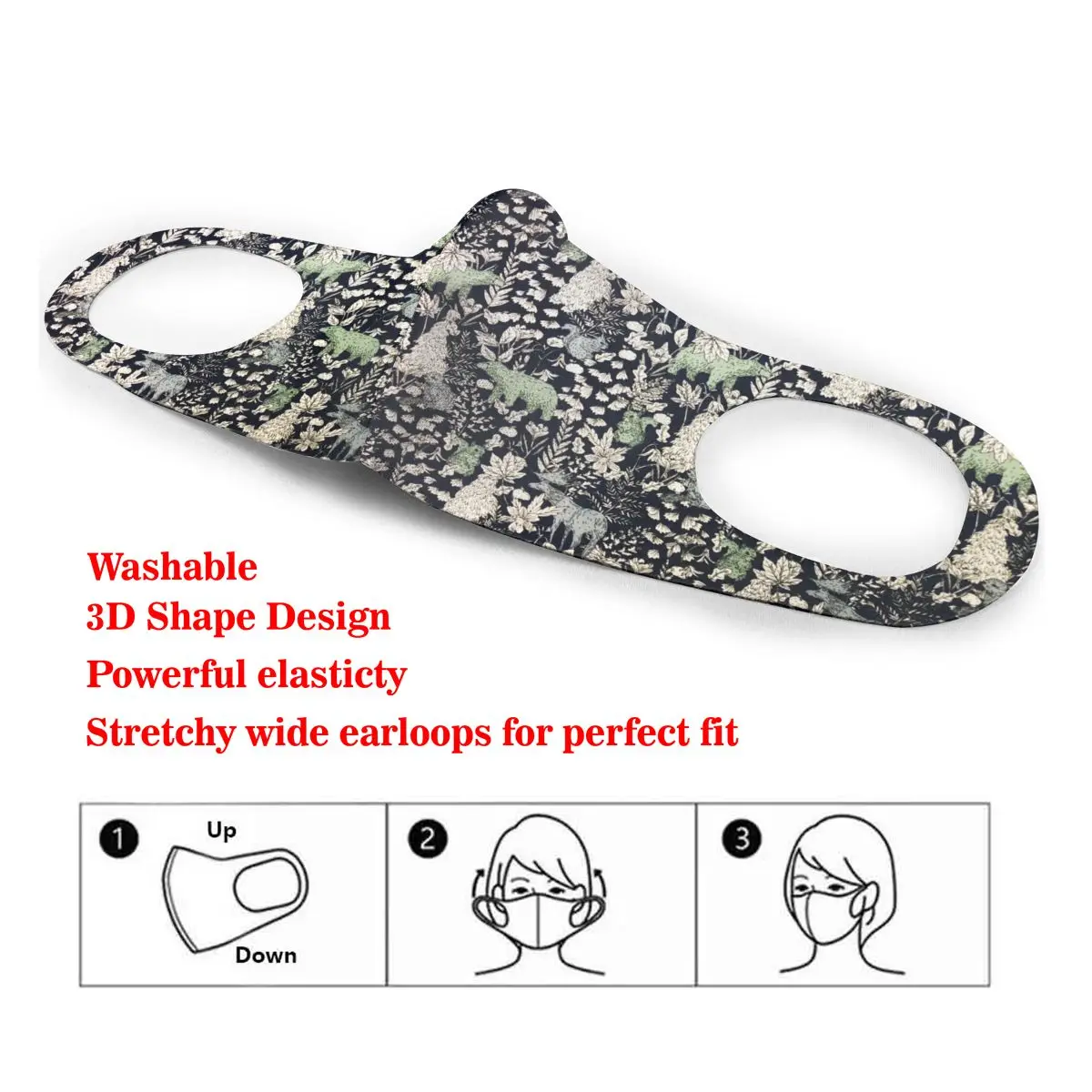 

Washable Earloop Mask 3D Tropical Hawaiian Forest Bear Squirrel Moose Cycling Anti Dust Mouth Face Care Respirator for Summer