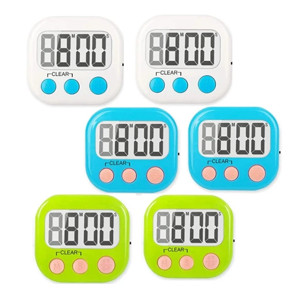 

6 Pack Digital Kitchen Timer, Cooking Timer, Loud Alarm, Large Display, Count Up Countdown Timers