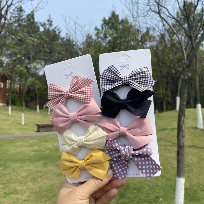 4 шт/набор Милая клетчатая и в горошек бантиком заколки для волос девочек бант