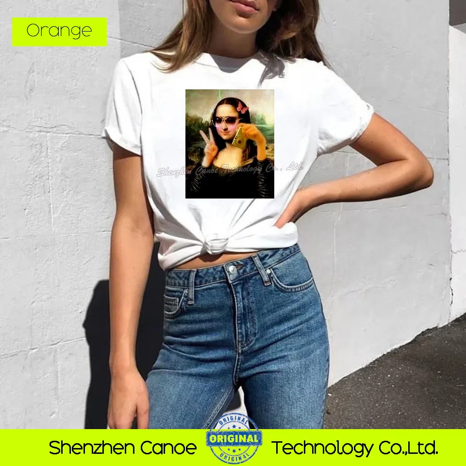 Женская футболка с принтом Моны Лизы белая коротким рукавом в стиле Харадзюку