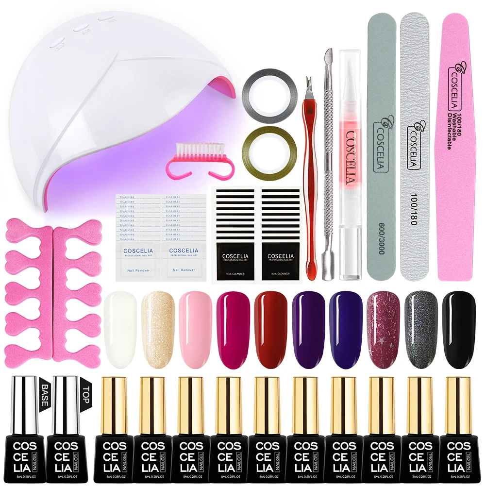 SET C COSCELIA 10 цветов Комплект гель-лаков для ногтей стартовый маникюрный набор УФ светодиодный Сушилка для ногтей лампа для ногтей электрическая ручка для маникюра Комплект 36 Вт УФ лампа - Цвет: SET C