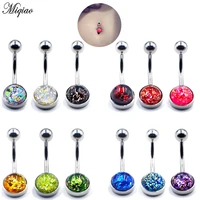 miqiao 1pcs piercing surgical steel single crystal rhinestone belly button rings navel piercings 14g