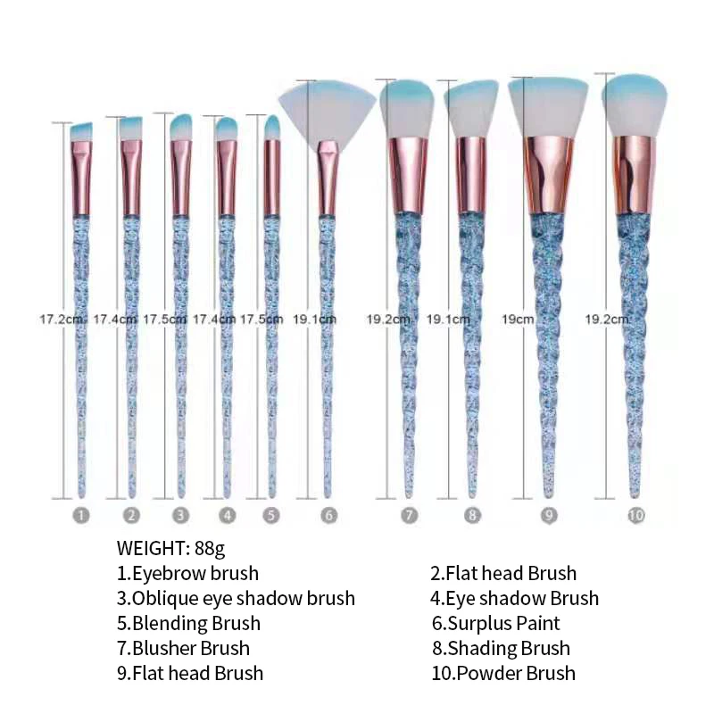 

10pcs/set Unicorn Makeup Brushes Set Blue Foundation Powder Cosmetics Blush Eyeshadow Women Beauty Glitter Make Up Brush Tools