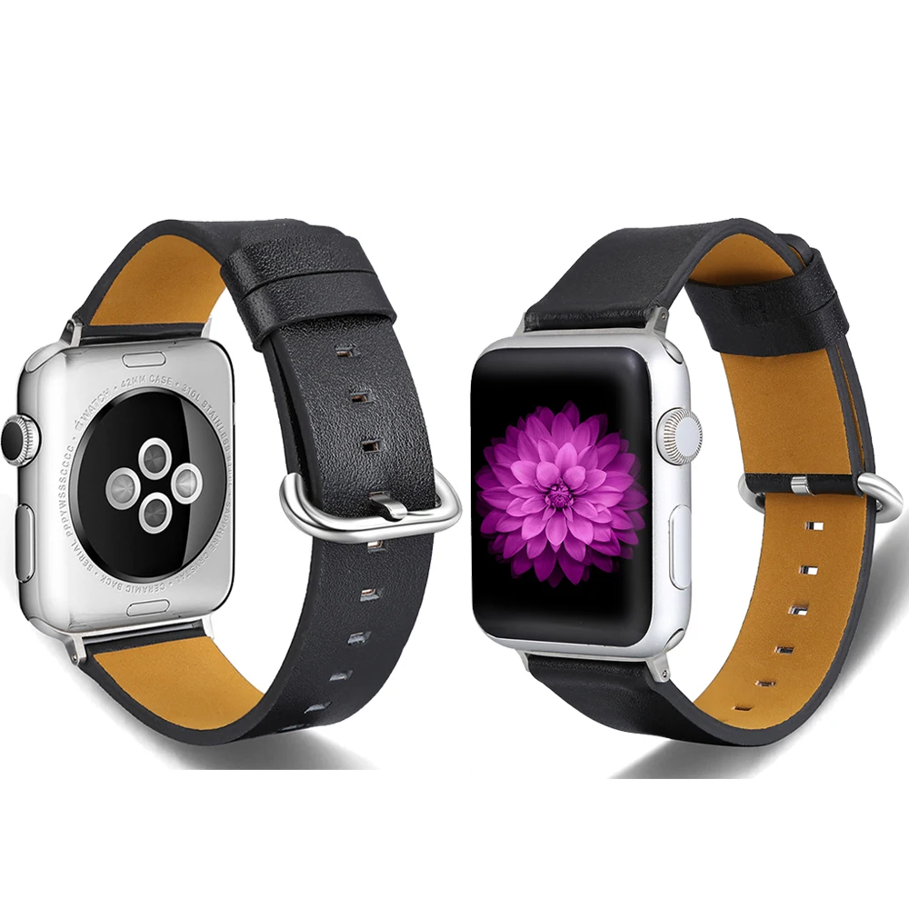 Кожаный ремешок для Apple Watch series 6/5/4 40 мм 44 спортивный браслет iwatch Series 3/2/1 42 38 черный