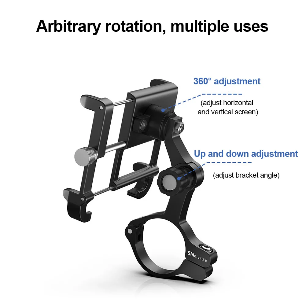 

Bicycle & Motorcycle Phone Mount Aluminum Alloy Arbitrary Rotation Bike Phone Holder