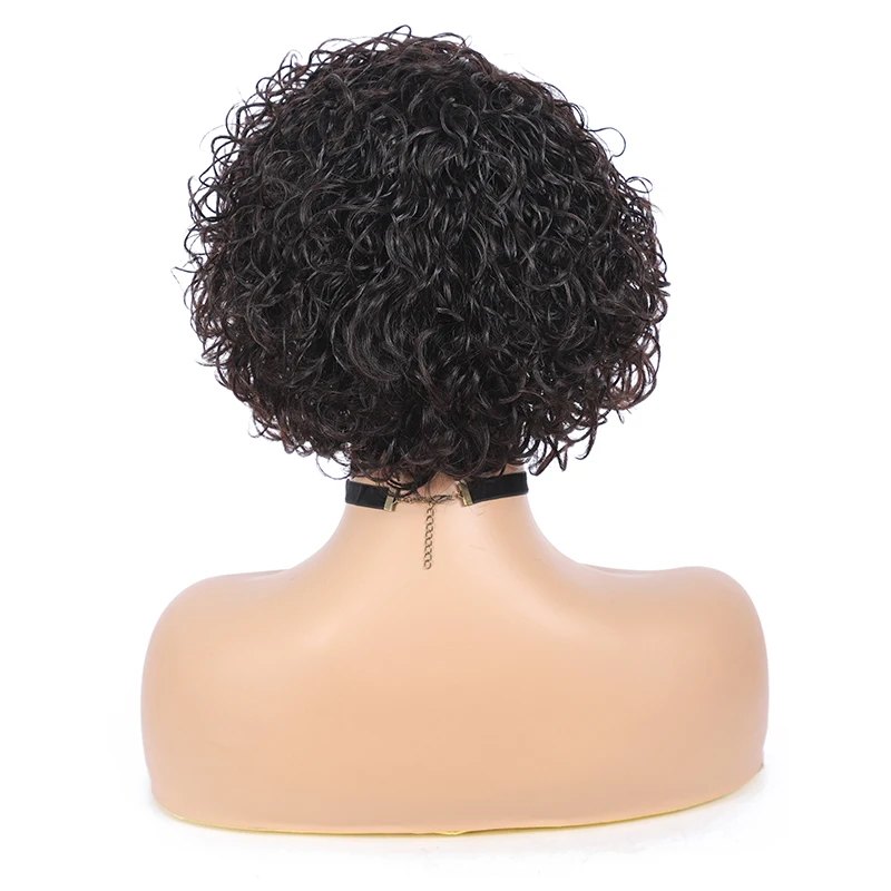 

Short Curly Human Hair Wigs IJOY Medium Brown Full Machine Made Wig For Black Women Non Lace Curly Human Hair Wigs 150% Density