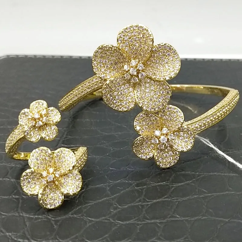 Женский браслет с цветком MoonTree модный роскошный комплект кольцом для помолвки и