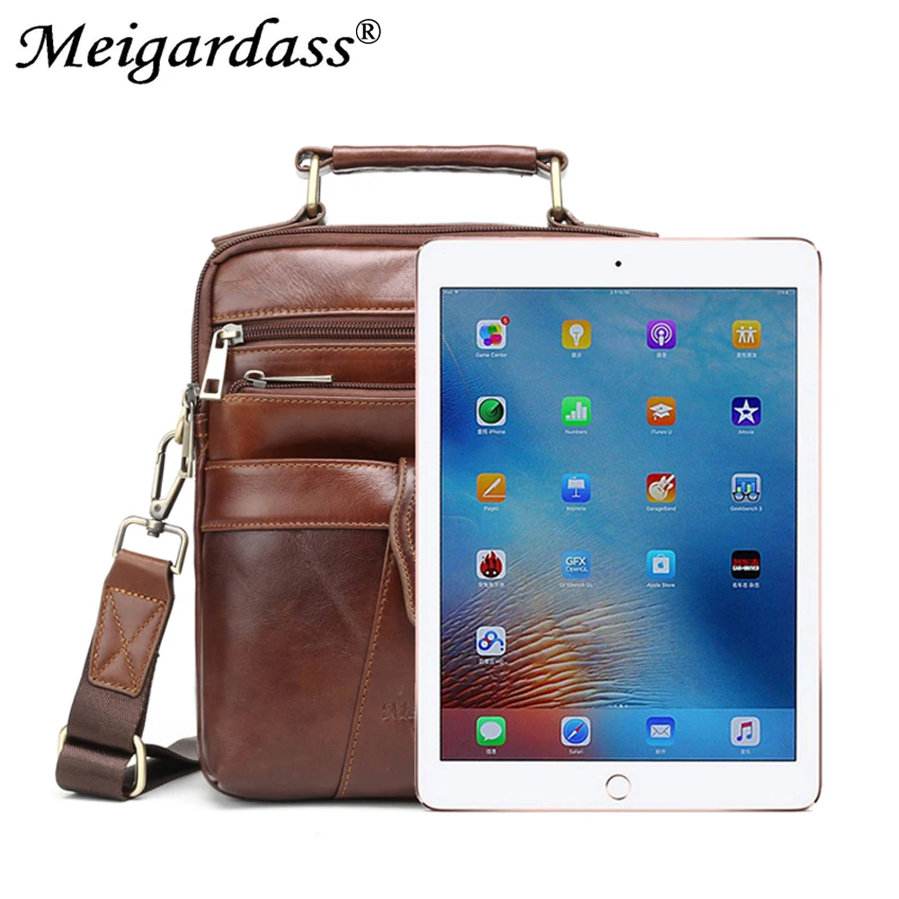 

MEIGARDASS Genuine Leather Shoulder Bag Men Messenger Bag Vintage Crossbody bags for men's Handbags male Purse iPad Tablet Bags