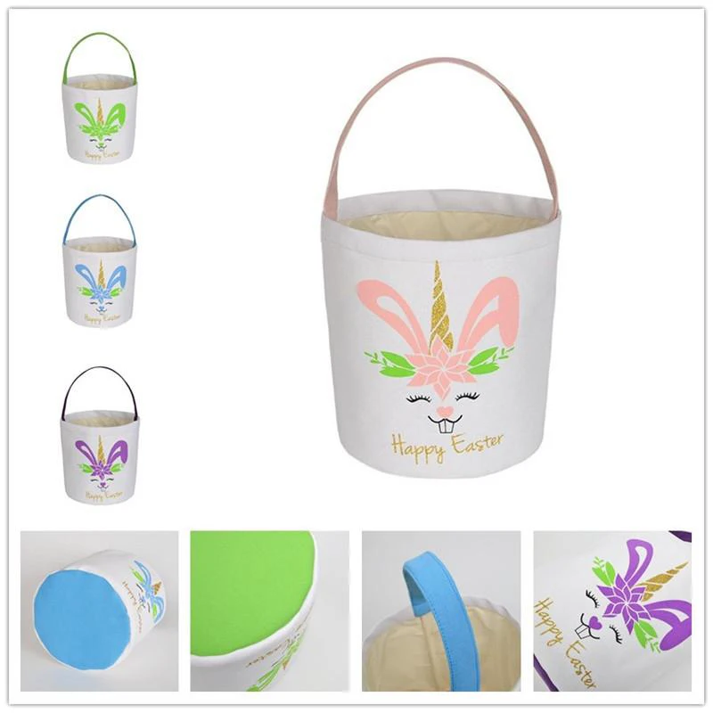 

Wholesale New Style Easter Tote Bag Unicorn Bunny Basket 4 Styles Print Handbag Festival Decoration Candy Egg Hunt Bucket Gift