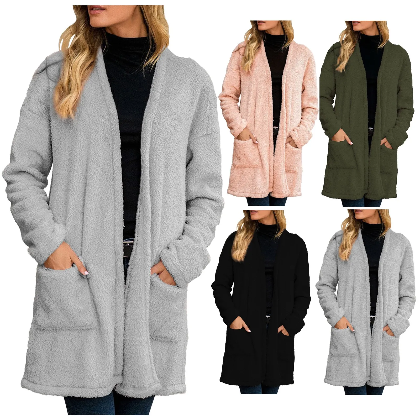 

Женское плюшевое пальто средней длины, однотонная ветровка большого размера с длинным рукавом, плюшевый Тренч, Осень-зима