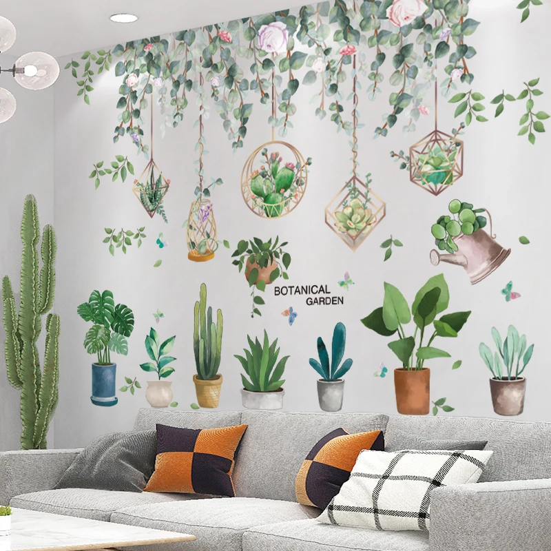 

Green Leaves Wall Stickers DIY Potted Plants Wall Decals for Living Room Teenager Bedroom Kitchen Nursery Home Decoration