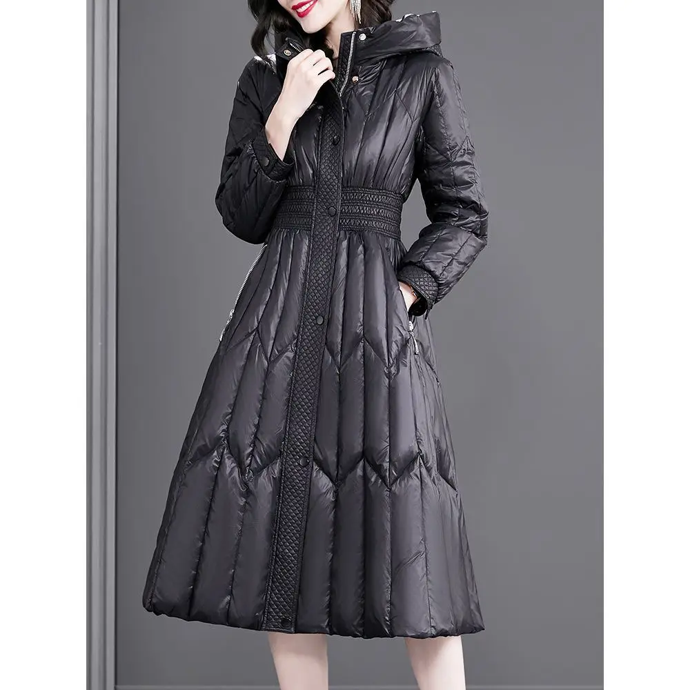 Черная зимняя Длинная женская куртка с капюшоном новинка 2021 Высококачественная