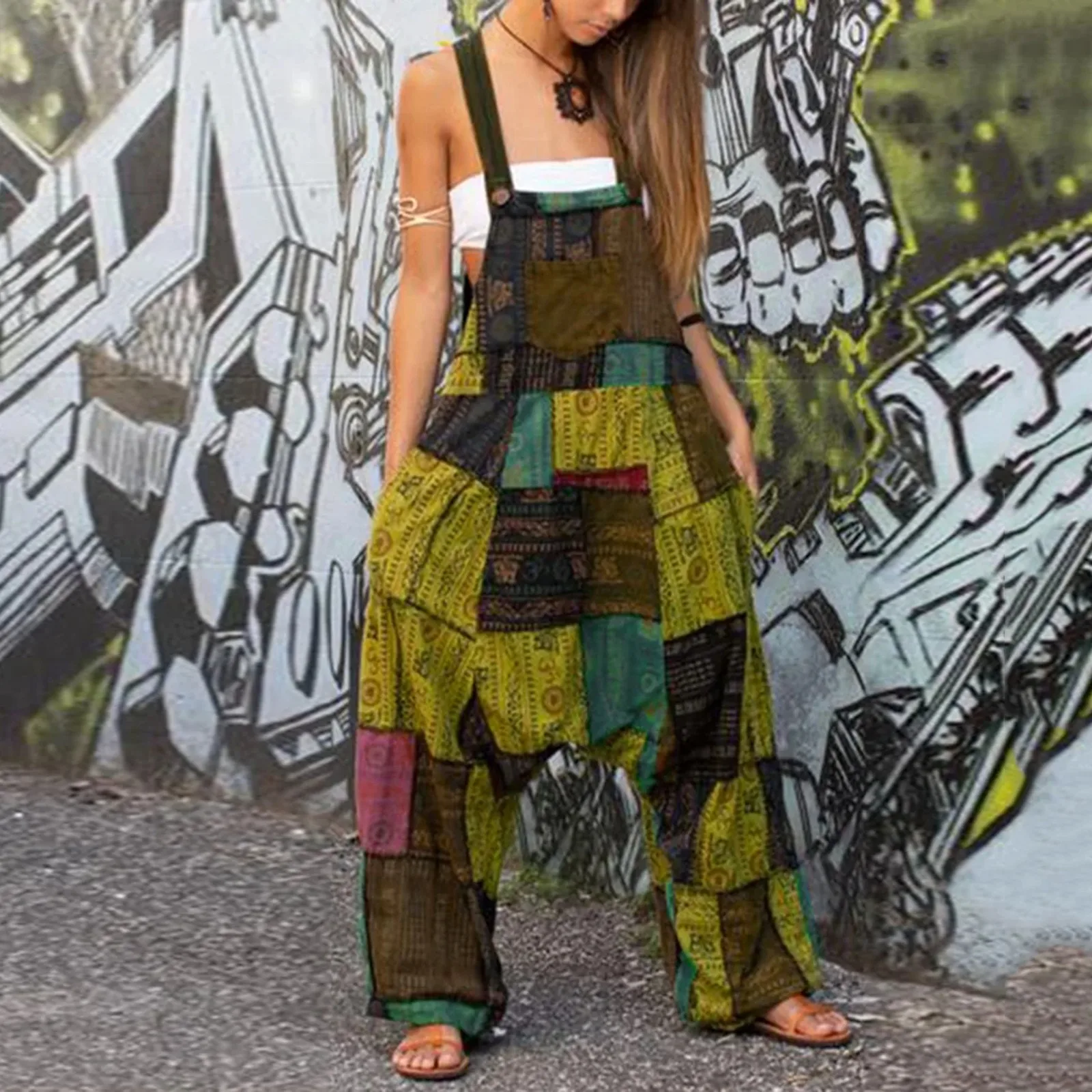 

Summer Overalls Women Boho Print Romper Long Playsuit Button Loose Playsuit Oversized Pocket Jumpsuit Jumpsuit Roupas FemininaD4