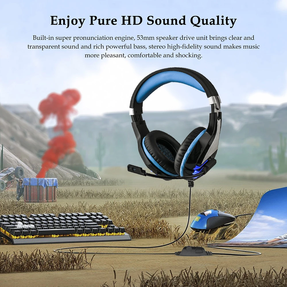 HS063 Игровые наушники на ухо проводные гарнитуры регулятор громкости светодиодный светильник совместим с PS4 компьютер планшет ПК мобильные телефоны
