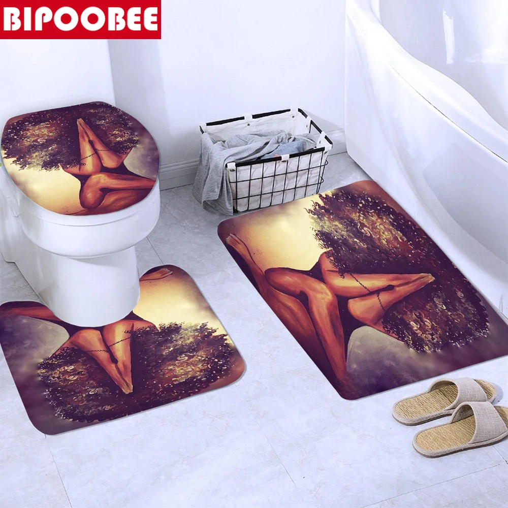 Ванный комплект леди сексуальная Ванная комната душа Шторы и ковер в африканском