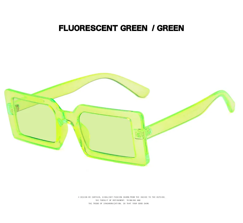

COOYOUNG Green Fluorescent Street Shot Trendy Rectangle Sunglasses Women Brand Design Black Thick Frame Fashion Cool Sun Glasses