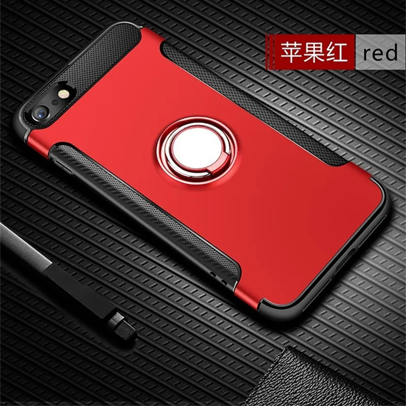 Красный Противоударный чехол для телефона для iPhone 11 Pro Max 7 6 6s 8 Plus X 5 5S se Xs Max XR силиконовый край твердая задняя крышка Подставка с магнитным кольцом - Цвет: Красный