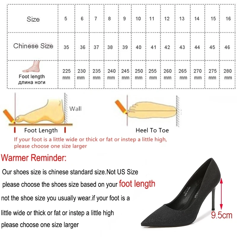 

Women Fashionable Sexy High Heeled Pumps Fashion Shoes Shallow Mouth Pointed Toe Women Wedding Shoes 9.5cm Heel Plus Size 35-46