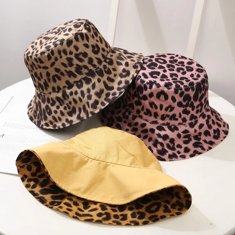 

2022 Double-Saided Wearing Cap Leopard Bucket Hat Men Women Sun Hat Reversible Fisherman Hat Summer Solid Panama Cap Sun Fishing