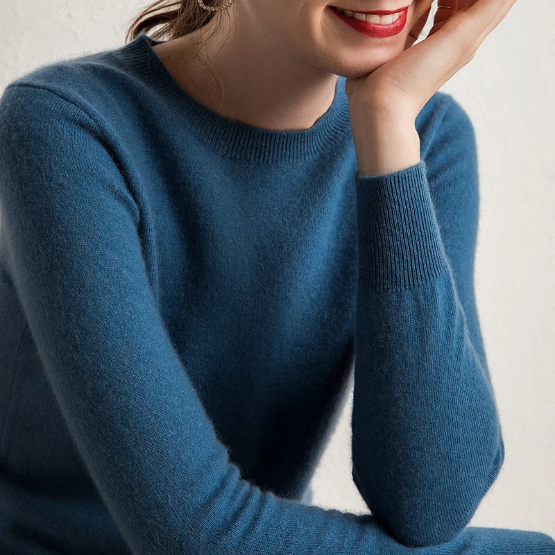 Лидер продаж свитера с круглым вырезом для женщин 100% чистый козий кашемир