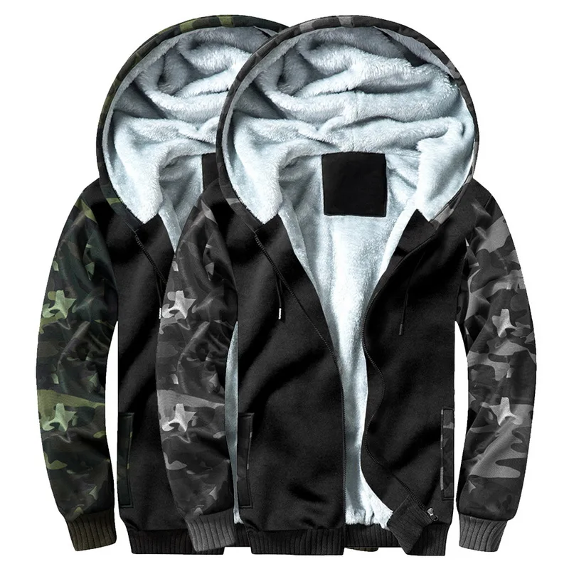 

Winter Hoodies Men Fleece Warm Hood Thick Parka Velvet Windproof Coat Men's Sweatshirt Hoodies Zipper Men's Hoodies Jacket
