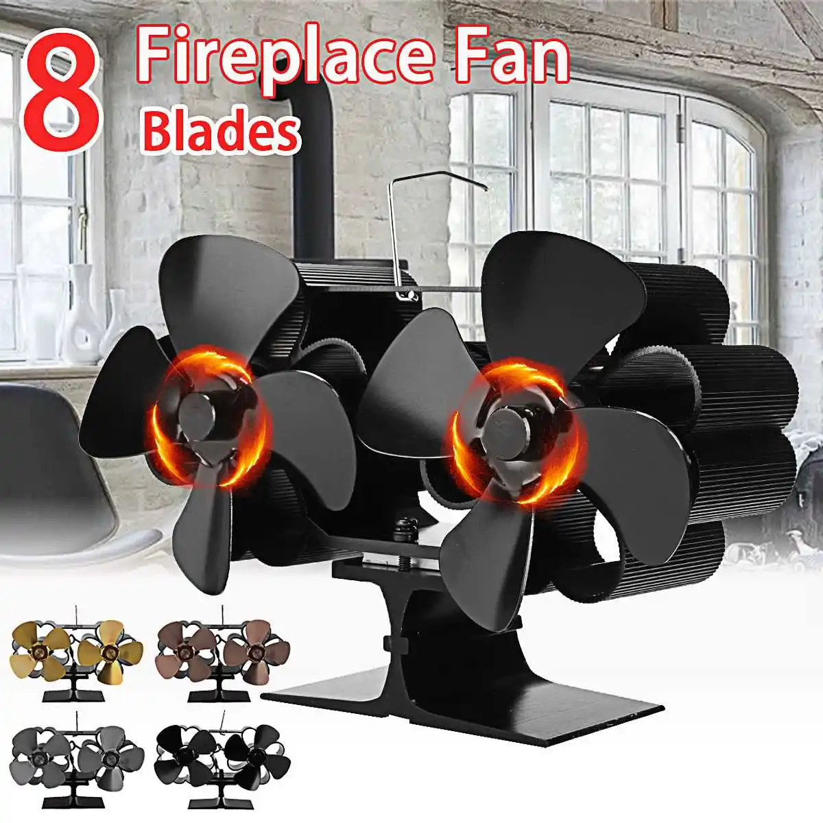 

Двойные головки, черный камин, 8 лезвий, зеркальная деревянная горелка, экофон для дома, эффективное распределение тепла