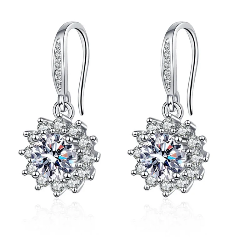 

Mossan Stone Earrings Sunflower Shining Ear Hook Platinum Plated Korean Elegant Silver Intellectual Women's Earrings