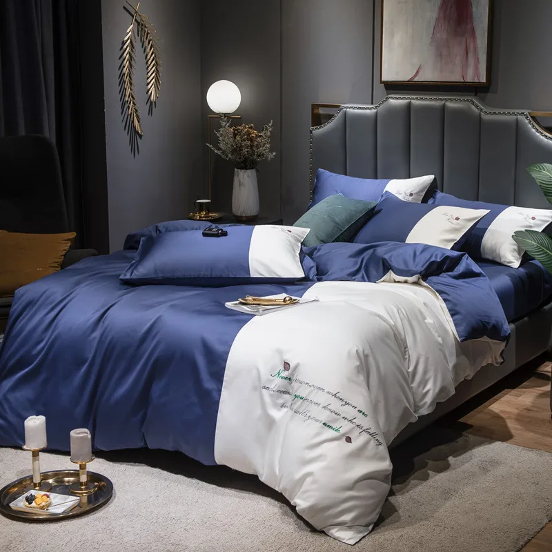 

Cotton embroidery, four-piece suit, satin long-staple cotton, European-style cotton duvet cover and bed sheets