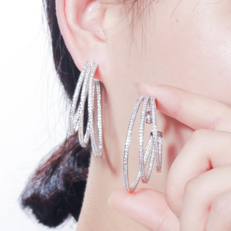 

Fashion New Three-Layer Irregularly Exaggerated Shiny Big Earrings Crystal Big Earrings Ladies Jewelry Birthday High-End Gifts