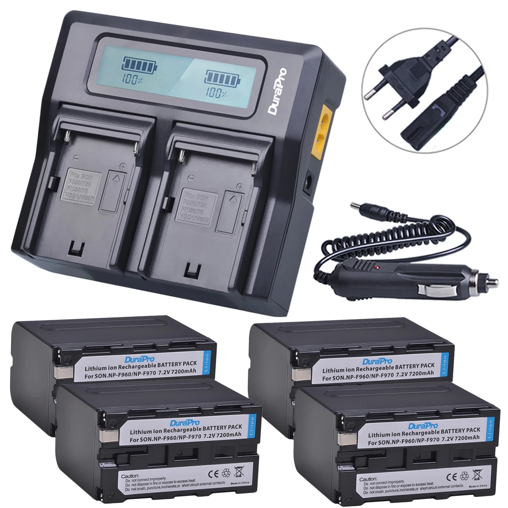 4 Battery Set 2x7,2 V 7200 мА/ч, NP-F970 NP-F960 NP F970 F960 Камера Батарея+ ЖК-дисплей двух портов для быстрой Зарядное устройство для SONY HVR-HD1000 HVR-HD1000E HVR-V1J - Цвет: 4 Battery Set