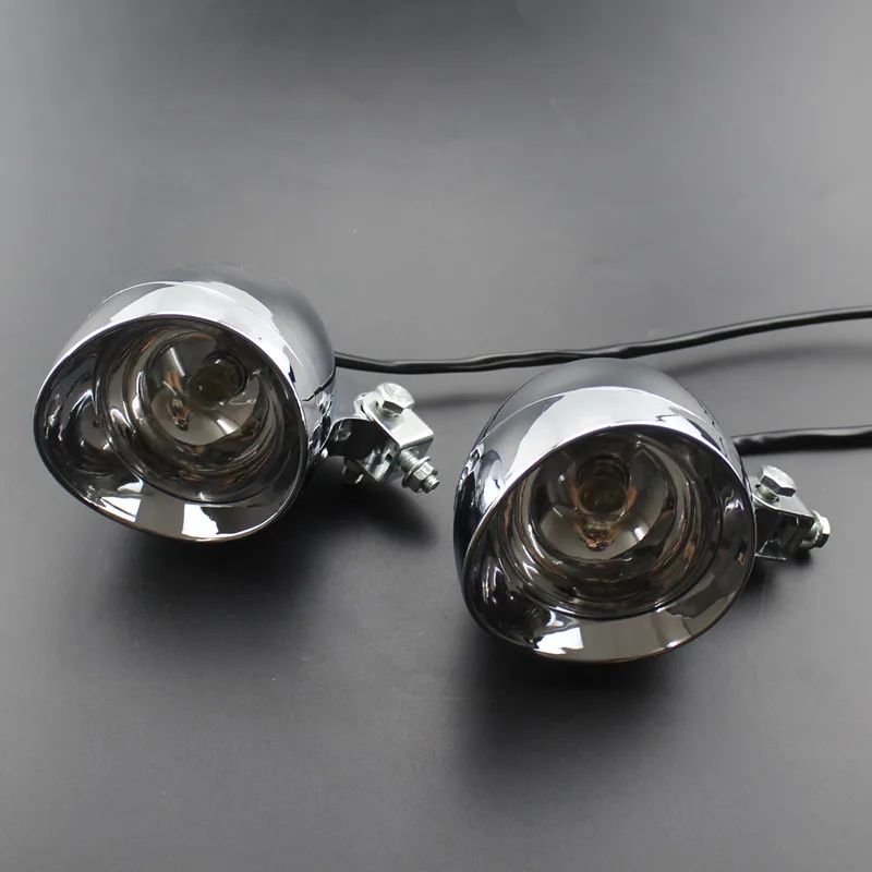 

2pcs Chrome Motorcycle Bullet Driving Passing Spot Fog Lamp 12V Bulb SpotLight Headlight Cafe Racer Old School Scooter Touring