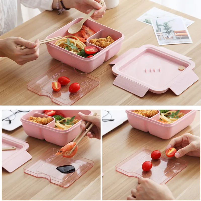 1100 мл пшеничной соломы Коробки для обедов уплотнительная лента ложка палочки