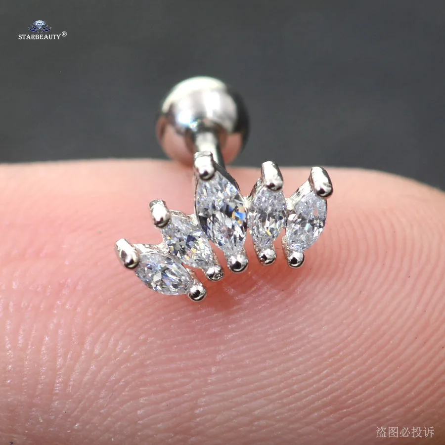 M5315 Silver Starbeauty 1 шт. 1,2x6 мм 16 г кристаллическая Звезда Луна Корона спиральные украшения для пирсинга серьги на Козелок шпильки хрящевой пирсинг уха Oreja - Окраска металла: M5315 Silver
