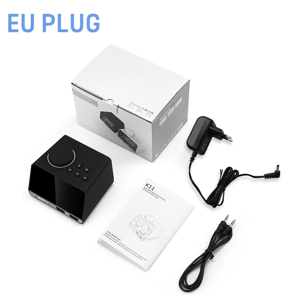 EU Plug Inlife K11 Цифровой Будильник FM 4,2 Bluetooth радио динамик большой ЕС штекер 2 usb порта светодиодный ночной стол часы домашний Будильник-часы - Цвет: EU Plug