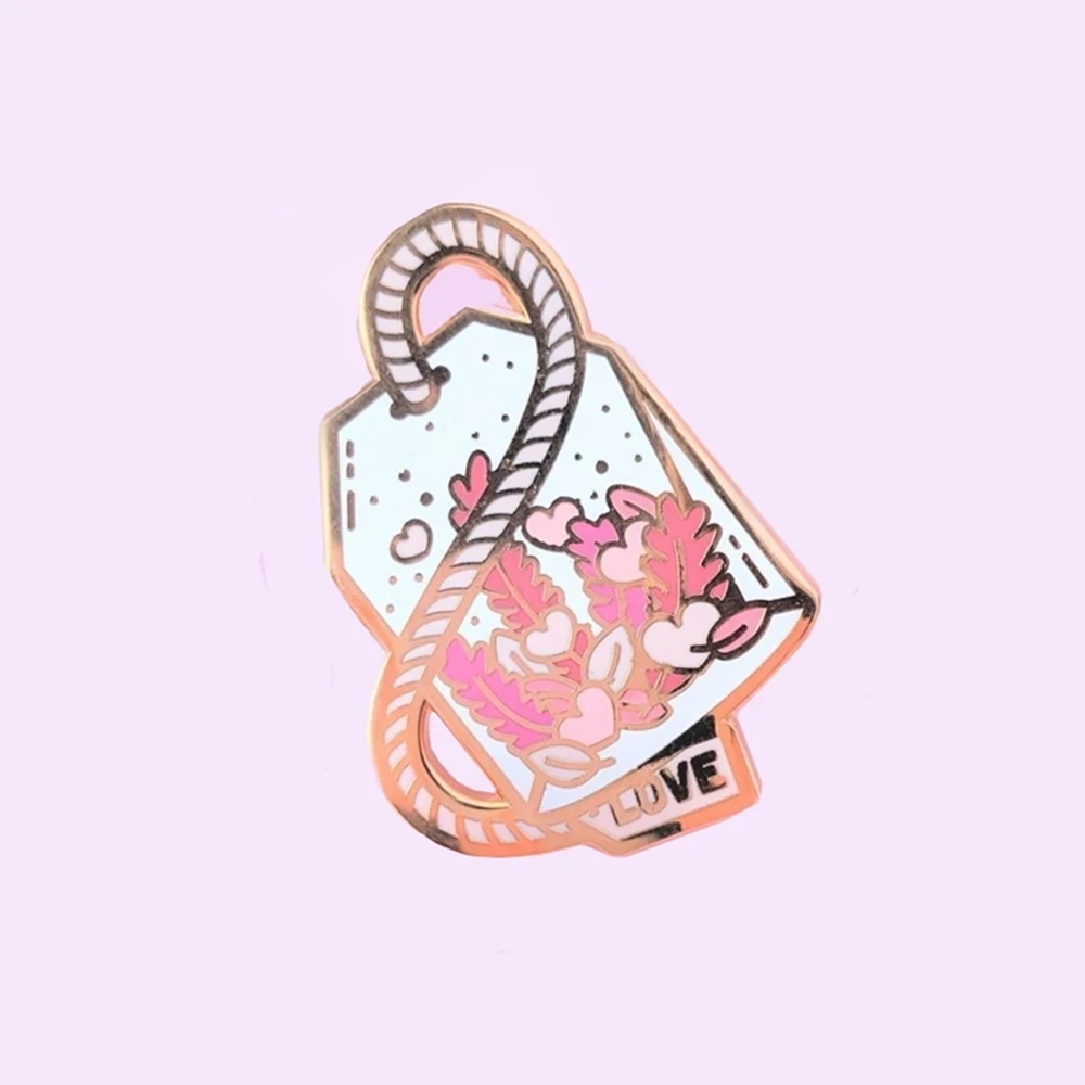 

Cute Pink Herbal Flower Love Potion Tea Enamel Pin Black Tea Drinkers Lapel Badge Brooch Jacket Lapel Jewelry Gift