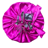 solid satin bonnet with wide stretch ties long hair care women night sleep hat adjust hair styling cap silk head wrap shower cap