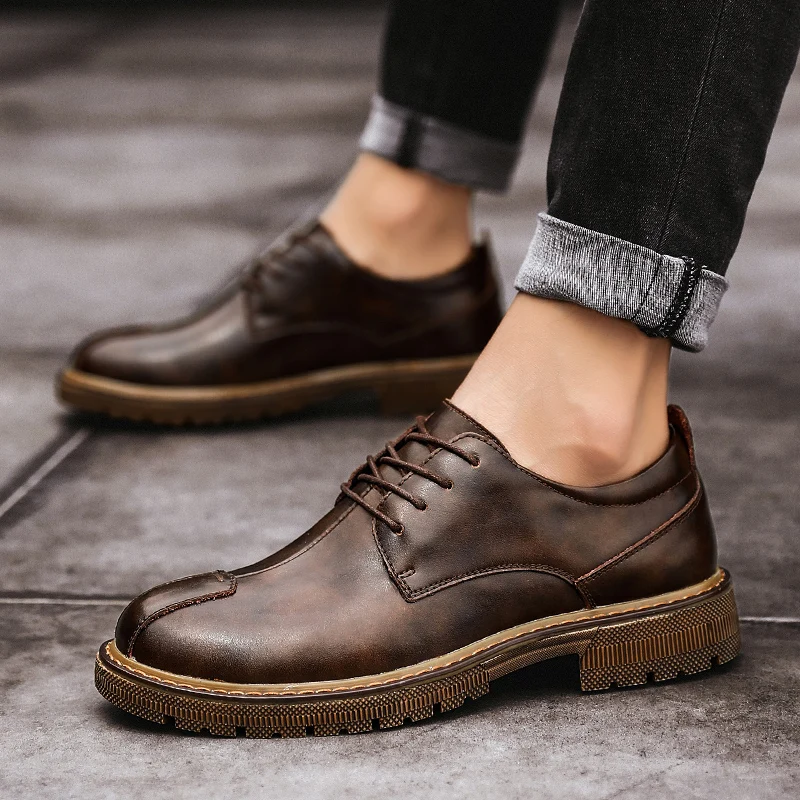 Retro Men Oxfords Formal Men's Genuine Leather Shoes Business Man Wedding Brogue Lace Up Soft Male Footwear Flat | Обувь